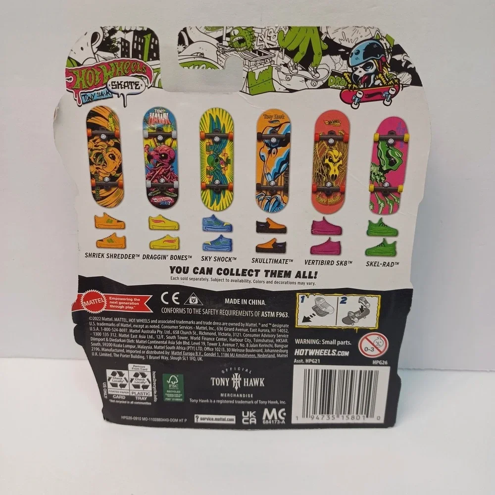 Hot Wheels Skate Neon Bones Tony Hawk Fingerboard and Skate Shoes, Veritbird Sk8